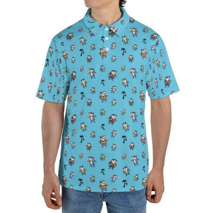 Shark Party Polo Golf Shirt for Men Palm Tree Print Beach Vacation Moisture Wicking Short Sleeve Top