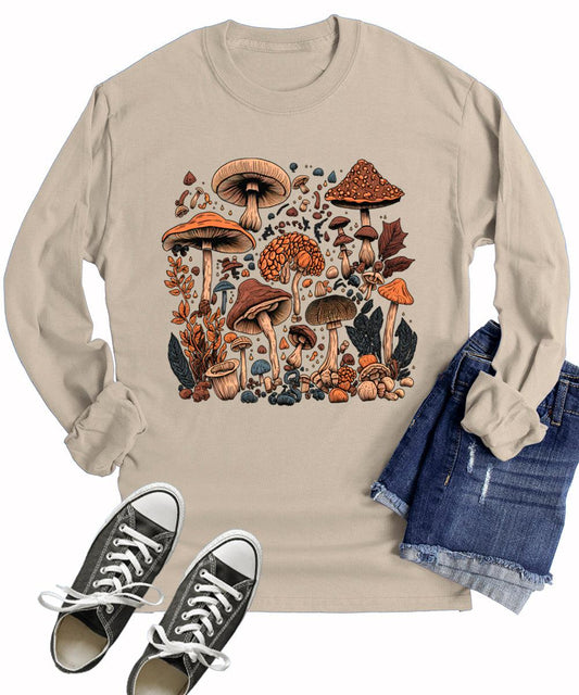 Womens Mushroom Collage Cottagecore Clothing Cute Long Sleeve Shirts Casual Fall Tops