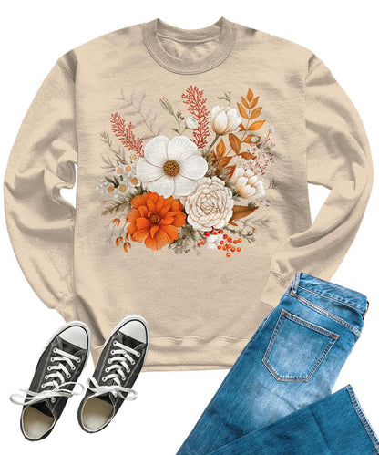 Fall Floral Sweatshirts for Women Cute Crewneck Tops Cozy Autumn Clothes