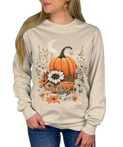 Pumpkin Cottagecore Vintage Fall Flower Women's Long Sleeve T-Shirt