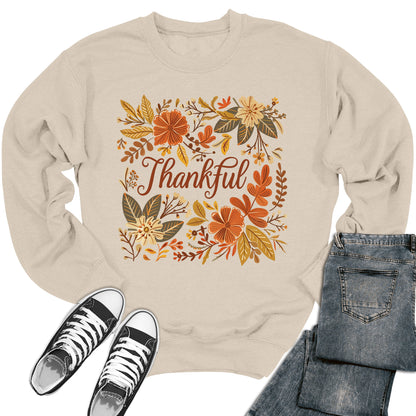 Women's Fall Thankful Crewneck Floral Thanksgiving Sweatshirt