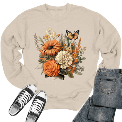 Butterfly Autumn Flower Crewneck Sweatshirt