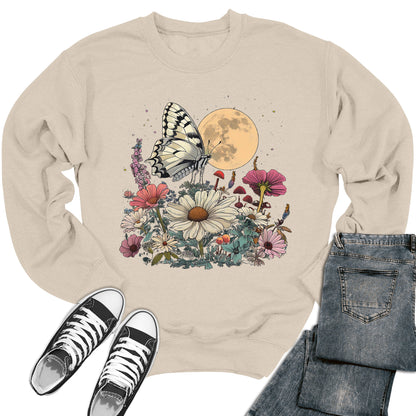 Floral Moon Butterfly Crewneck Sweatshirt