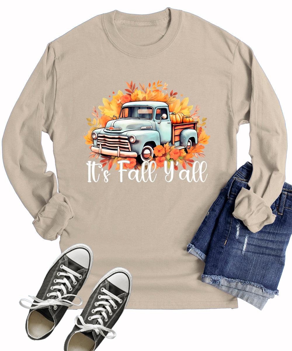 It's Fall Y'all Pumpkin Cottagecore Truck Fall Long Sleeve T-Shirt