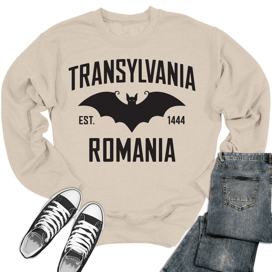 Women's Halloween Crewneck Transylvania Romania Letter Print Bat Sweatshirt