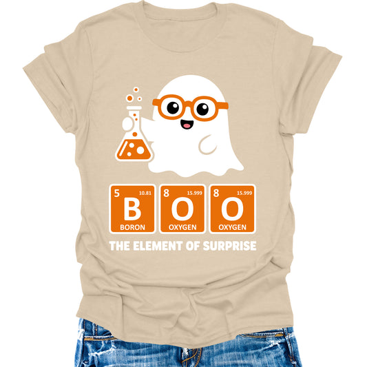Boo the Element of Surprise Shirt Funny Halloween Teacher T-Shirts for Women Chemistry Science Graphic Tees