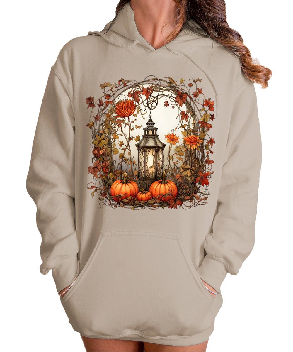 Fall Floral Lantern Pumpkin Graphic Hoodie for Women Cute Autumn Hoodied Sweatshirt