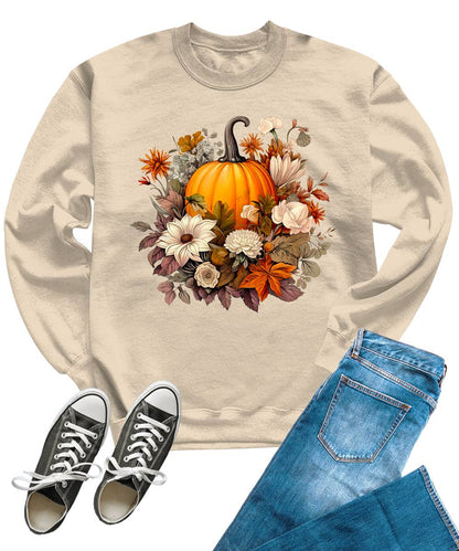 Fall Floral Pumpkin Women's Graphic Crewneck Sweatshirt