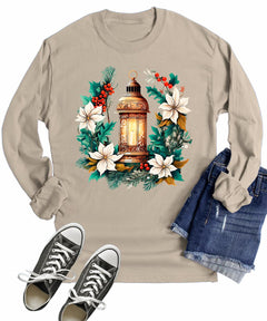 Winter Floral Lantern Christmas Women's Long Sleeve T-Shirt