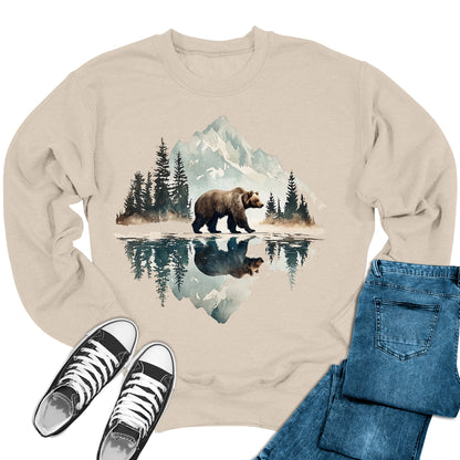 Women's Bear Mountain Crewneck Outdoors Nature Wilderness Scene Sweatshirt