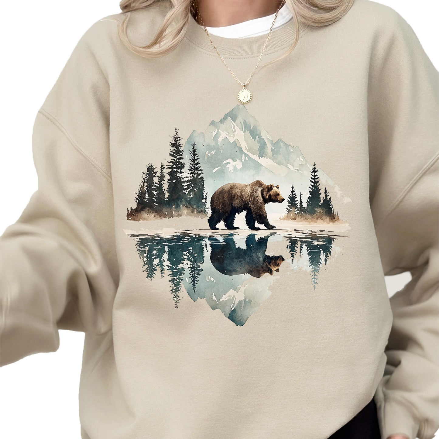 Women's Bear Mountain Crewneck Outdoors Nature Wilderness Scene Sweatshirt