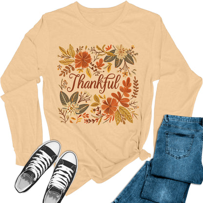 Women's Thankful Autumn Fall Long Sleeve Graphic Tees