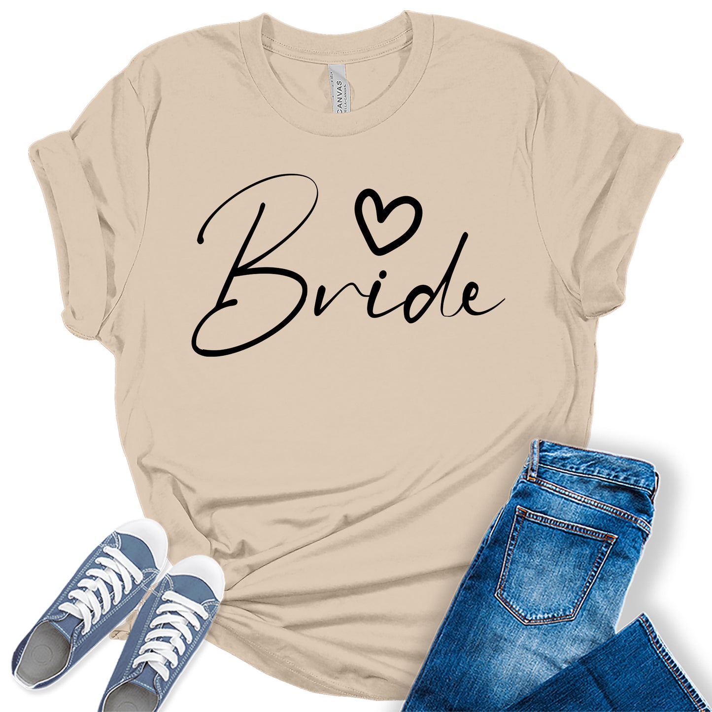 Women's Bride Shirt Cute Bridal Party Black Letter Print Graphic Tees