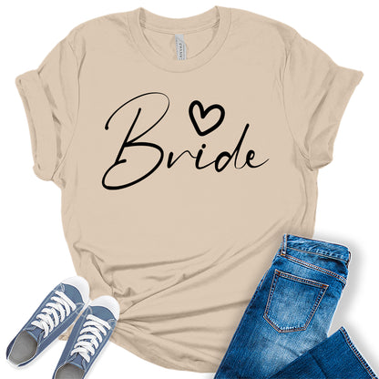 Women's Bride Shirt Cute Bridal Party Black Letter Print Graphic Tees