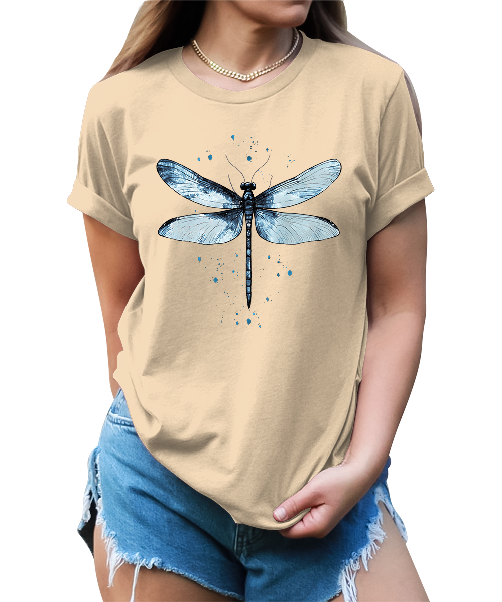 Women's Graphic Tees Casual Summer Vintage Dragonfly Printed Short Sleeve Cute T Shirts Tops