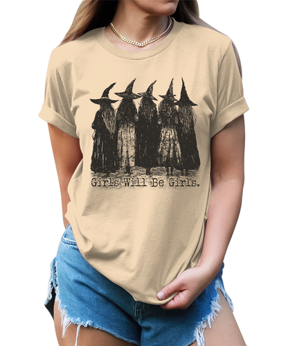 Funny Girls Will Be Girls Witches Graphic Tees