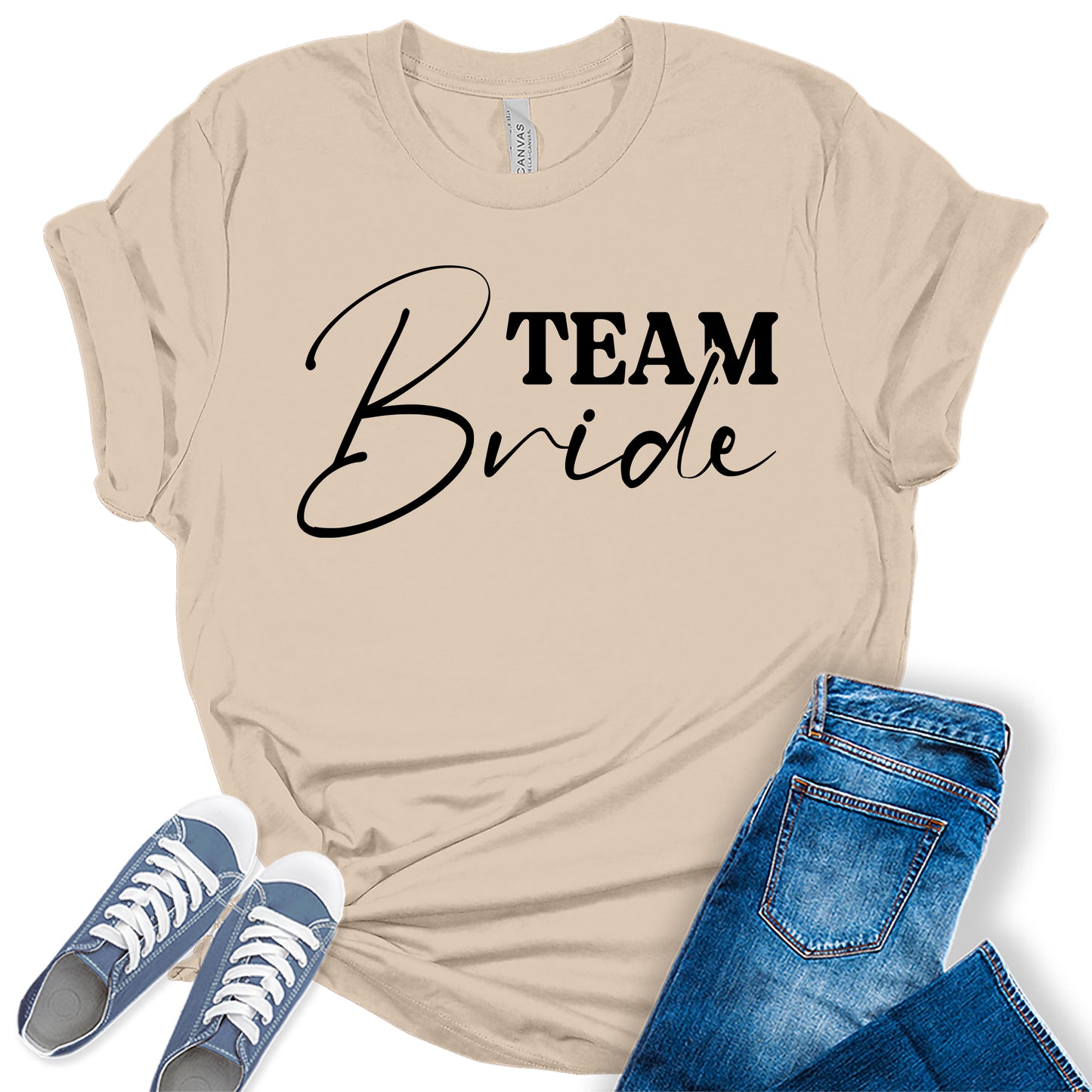 Women's Team Bride Shirt Cute Bridal Party Black Letter Print Graphic Tees