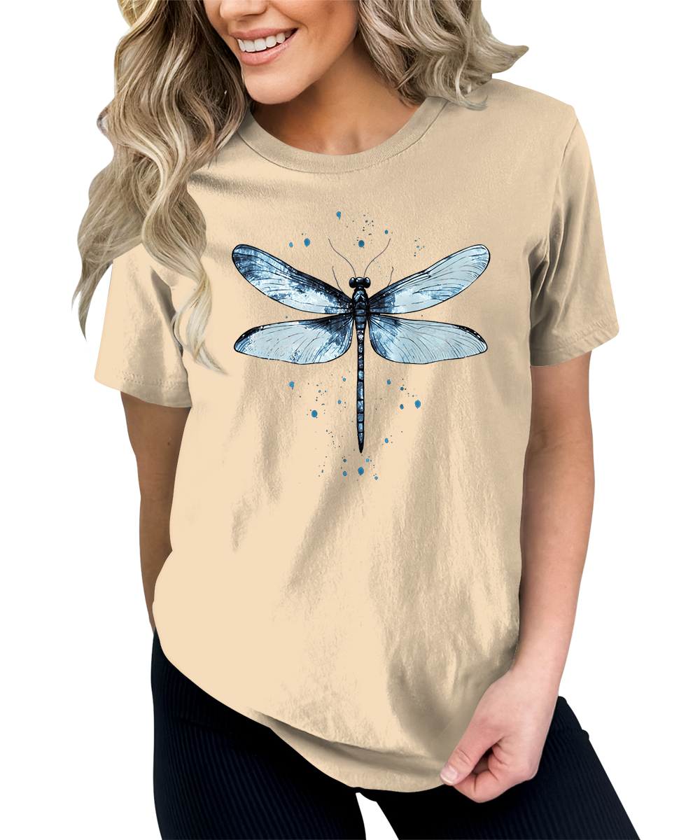 Women's Graphic Tees Casual Summer Vintage Dragonfly Printed Short Sleeve Cute T Shirts Tops