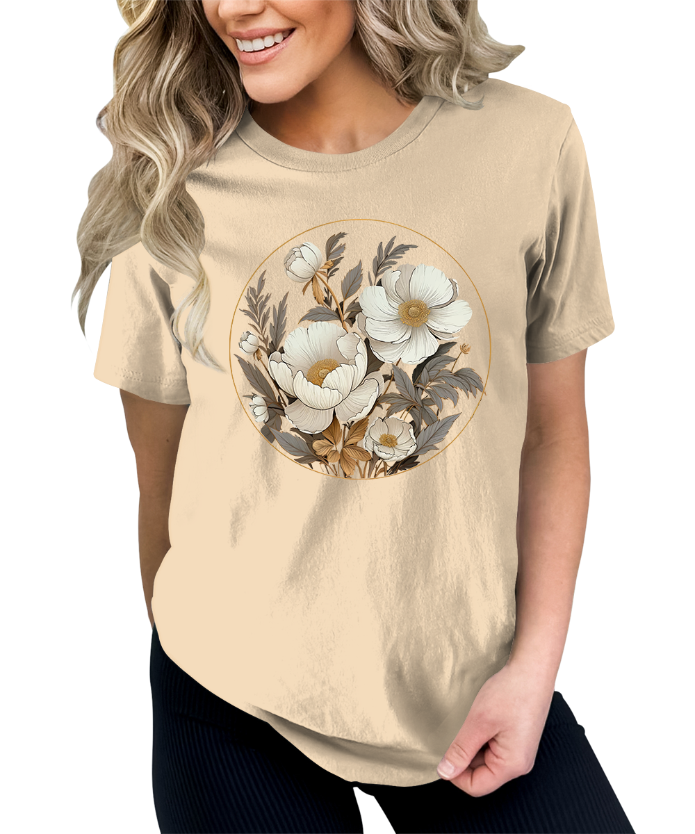 Women's Vintage Flowers Shirt Casual Boho Floral Printed T-Shirt Sunflower Wildflowers Graphic Tees Tops for Girl