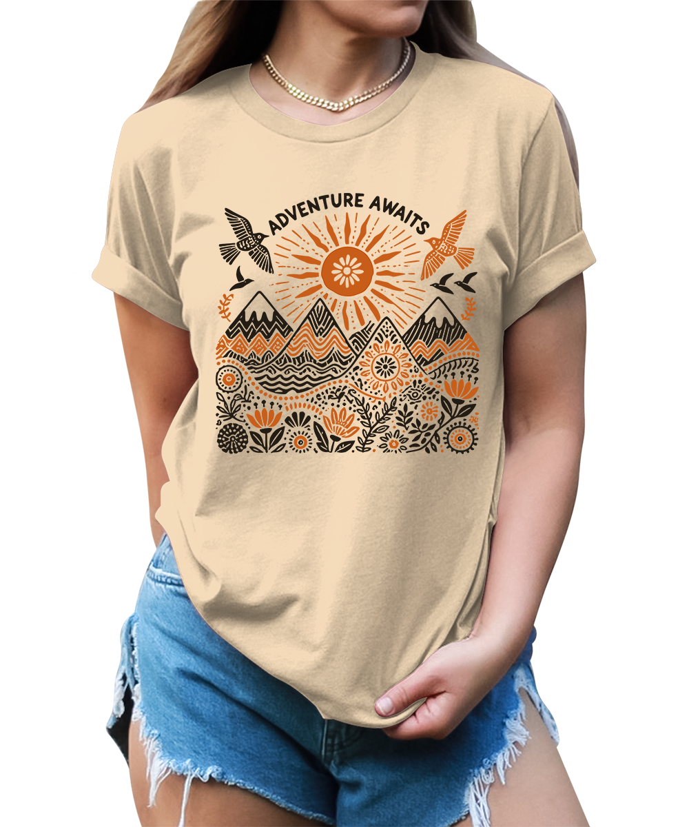 Wonderful Adventure Awaits Nature Graphic Tees for Women