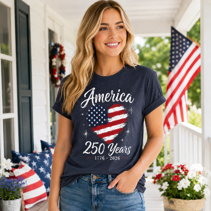 Women's 250th Anniversary USA Merchandise American Heart Shirt 4th of July Vintage Patriotic Graphic Tees