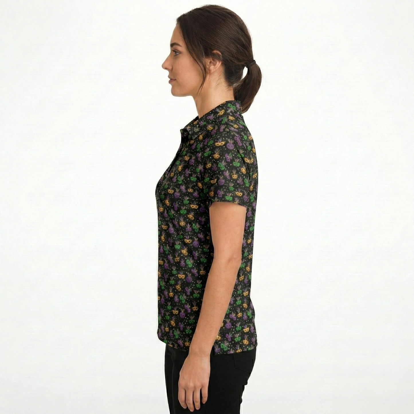 Mardi Gras Polo Shirts for Women Moisture Wicking Short Sleeve Golf Shirt