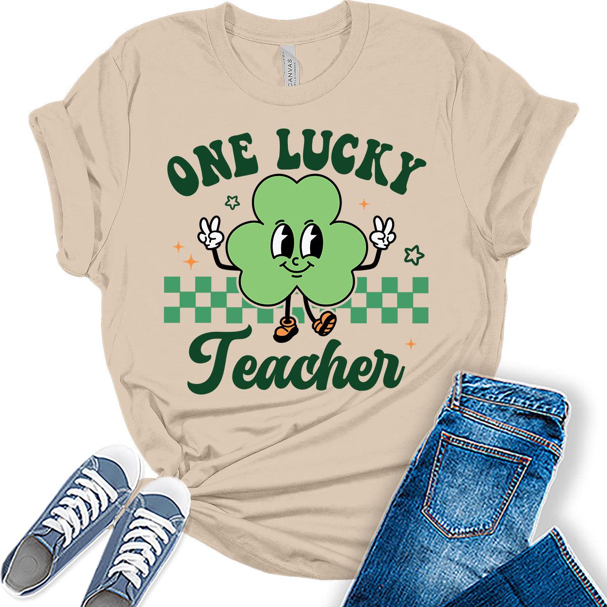 One Lucky Teacher Retro Groovy St Patrick's Day Funny Shirt For Women