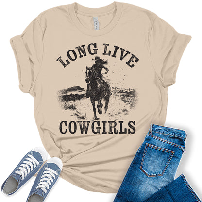 Women's Long Live Cowgirls Casual Graphic Tees Bella Plus Sized Tops