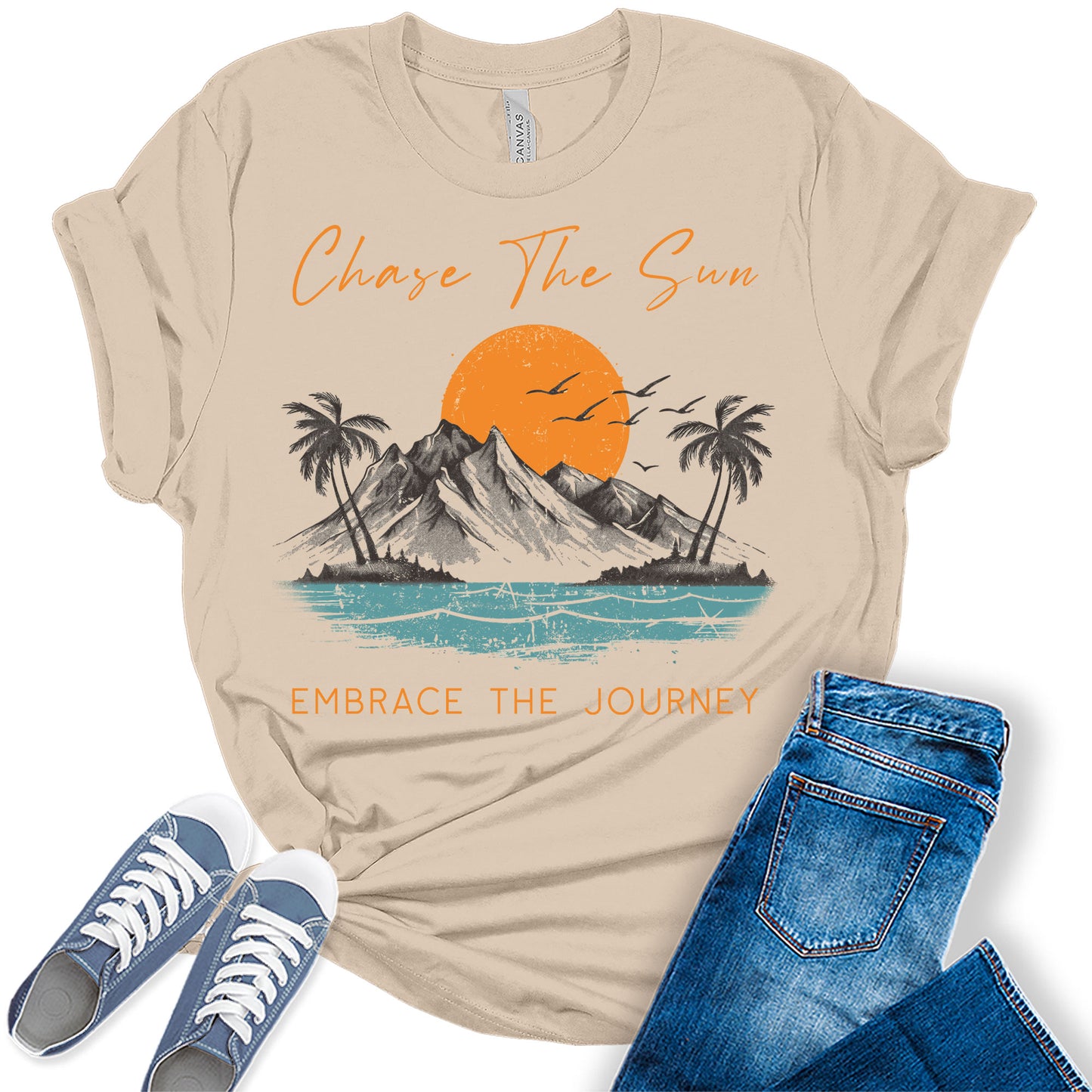 Beach Shirts for Women Chase the Sun Vintage Summer Graphic Tees