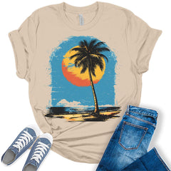 Beach Shirts for Women Trendy Summer Tops Vintage Plus Size Graphic Tees