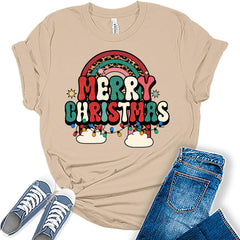 Merry Christmas Rainbow Leopard Print Funny Womens T-shirt