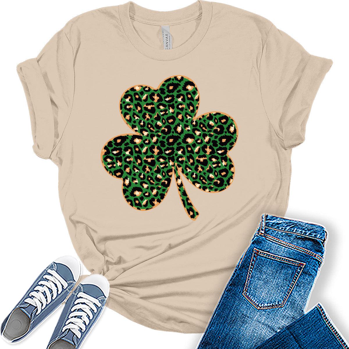 Clover Leopard Print St. Patrick's Day Funny Shirt For Women