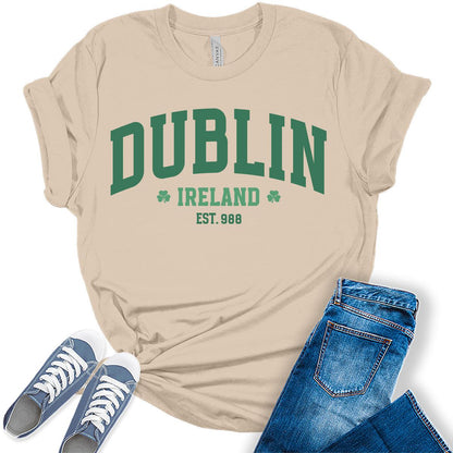 Dublin Ireland T Shirt St Patricks Day Shirt Womens Letter Print Graphic Tees