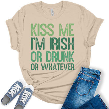 Kiss Me I'm Irish T Shirt St Patricks Day Shirt Womens Letter Print Graphic Tees