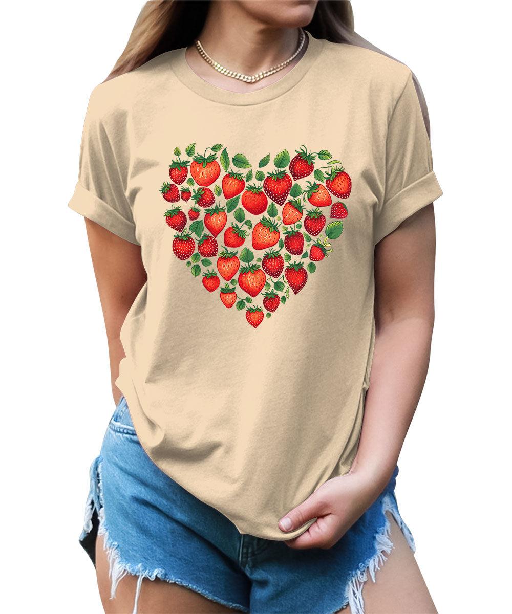 Trendy Strawberry Heart Graphic Tees For Women