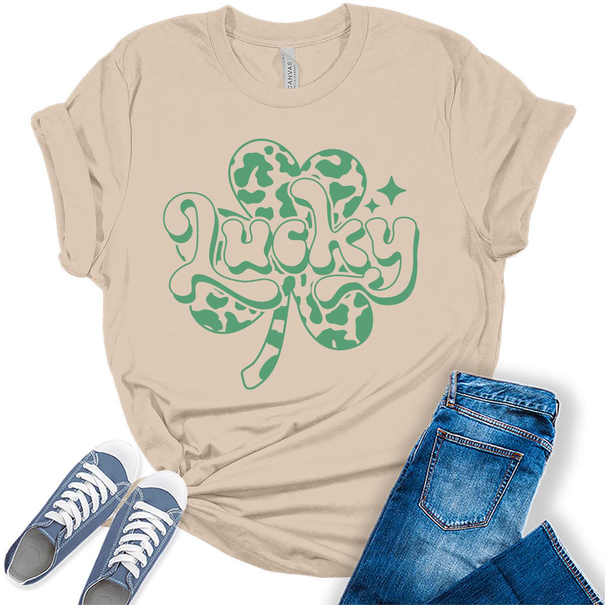 Lucky Clover T Shirt St Patricks Day Shirt Womens Shamrock Graphic Tees