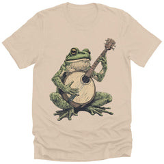 Mens Cottagecore Frog Playing A Banjo Graphic Tee Cool Premium Tshirt