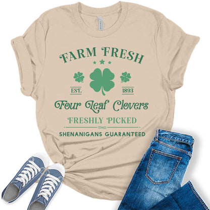 Farm Fresh Four Leaf Clovers T Shirt St Patricks Day Shirt Womens Shenanigans Graphic Tees