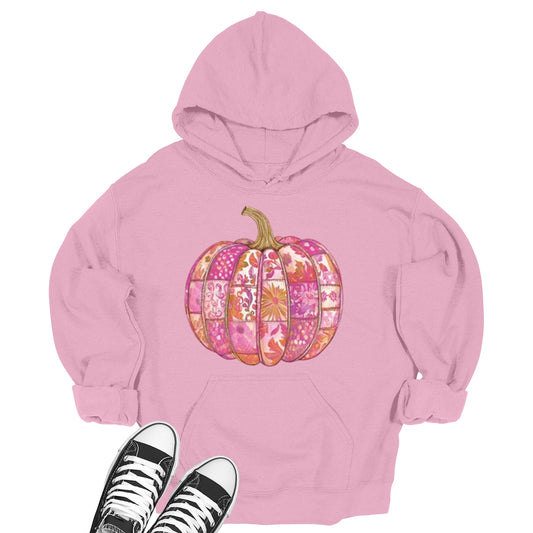 Women's Pink Pumpkin Patch Flower Fall Thanksgiving Hoodie