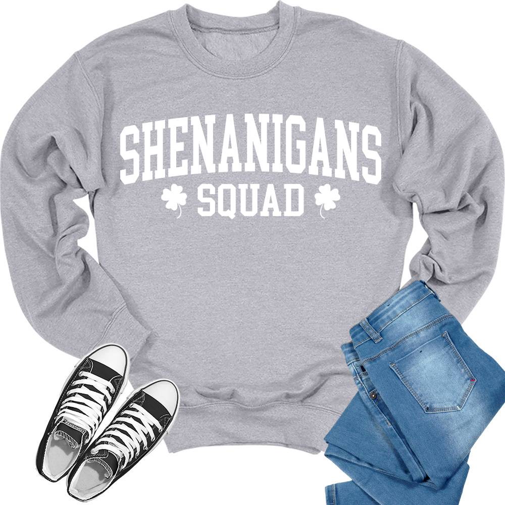 Shenanigans Squad Crewneck St Patricks Day Sweatshirt Womens Letter Print Sweater