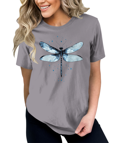 Women's Graphic Tees Casual Summer Vintage Dragonfly Printed Short Sleeve Cute T Shirts Tops