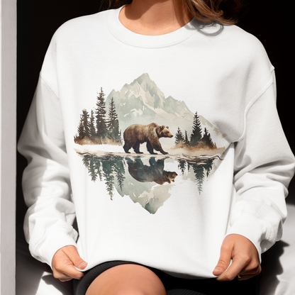 Women's Bear Mountain Crewneck Outdoors Nature Wilderness Scene Sweatshirt