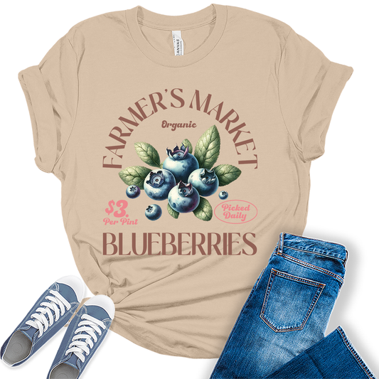 Blueberries Shirt Fruit Aesthetic Cute Graphic Tees For Women