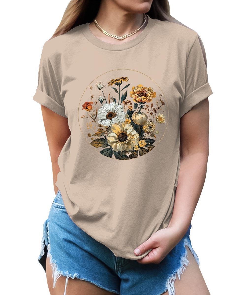 Beautiful Flowers Circle Graphic Tees For Women