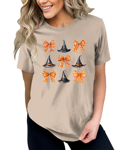 Witch Hat Coquette Halloween Graphic Tees for Women