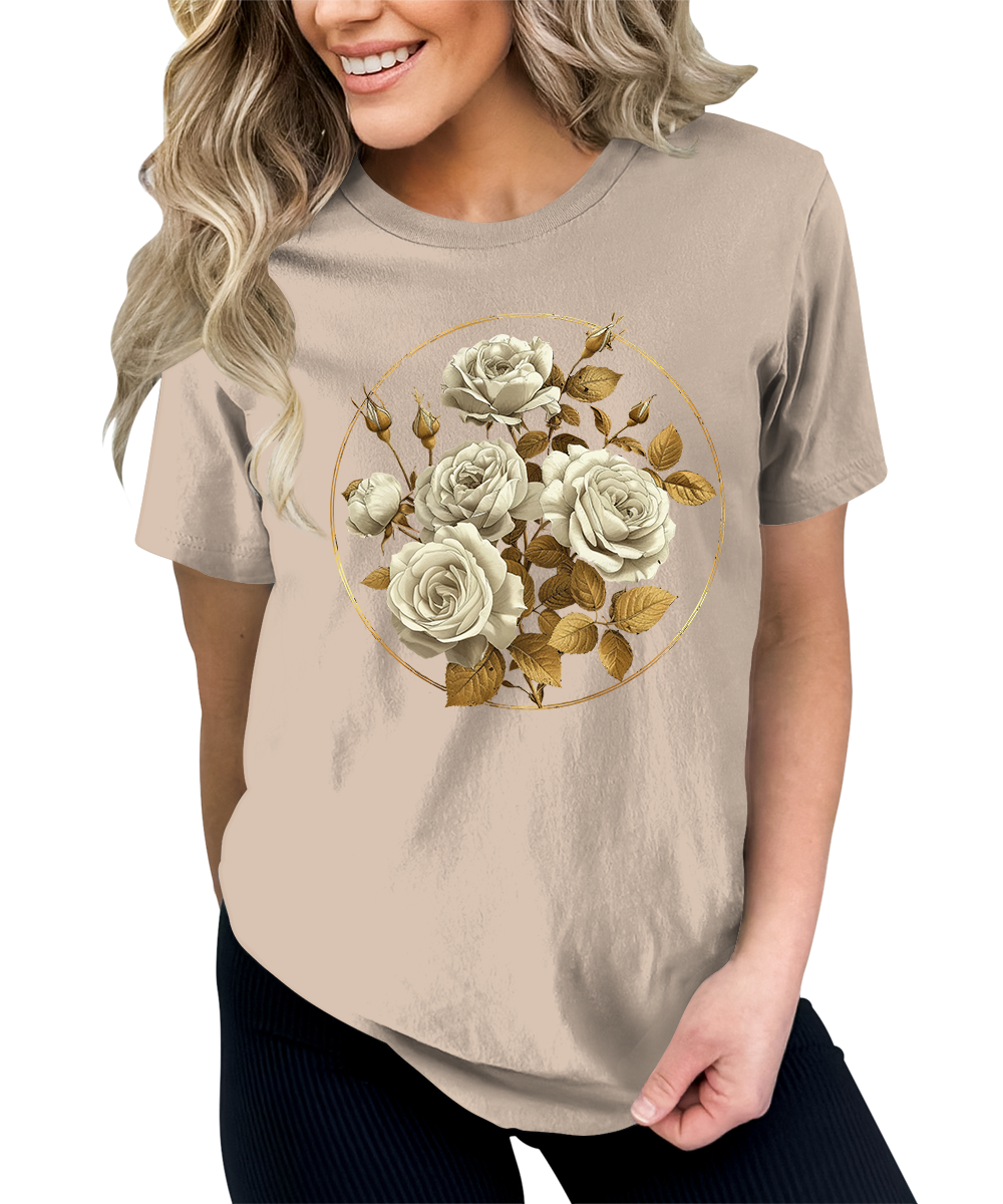 Vintage Roses Floral Circle Graphic Tees for Women