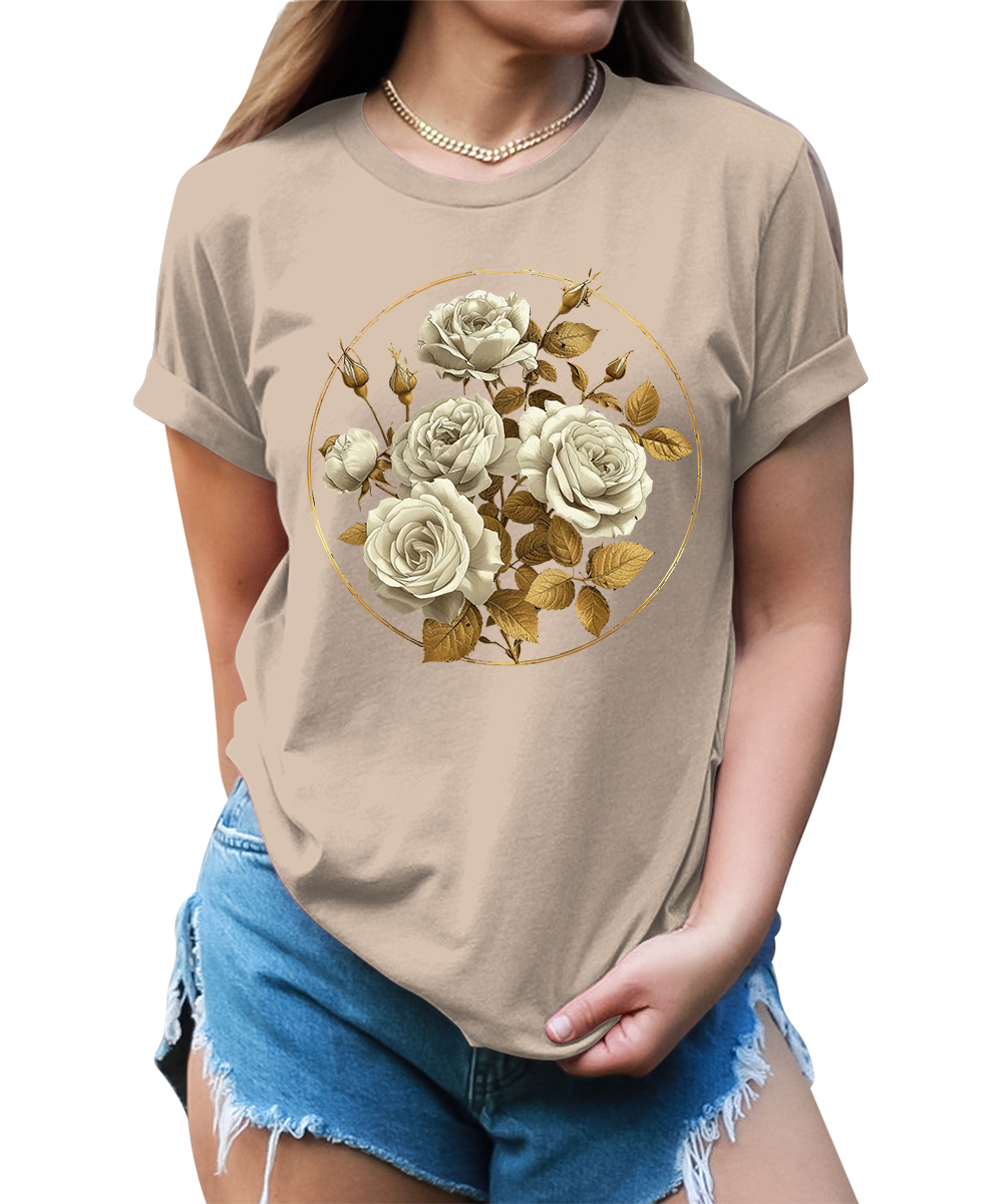 Vintage Roses Floral Circle Graphic Tees for Women