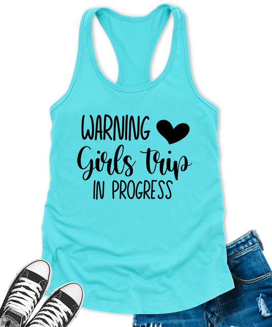 Warning Girls Trip in Progress 2024 Tank Tops for Women Letter Print Sleeveless Summer Racerback Top