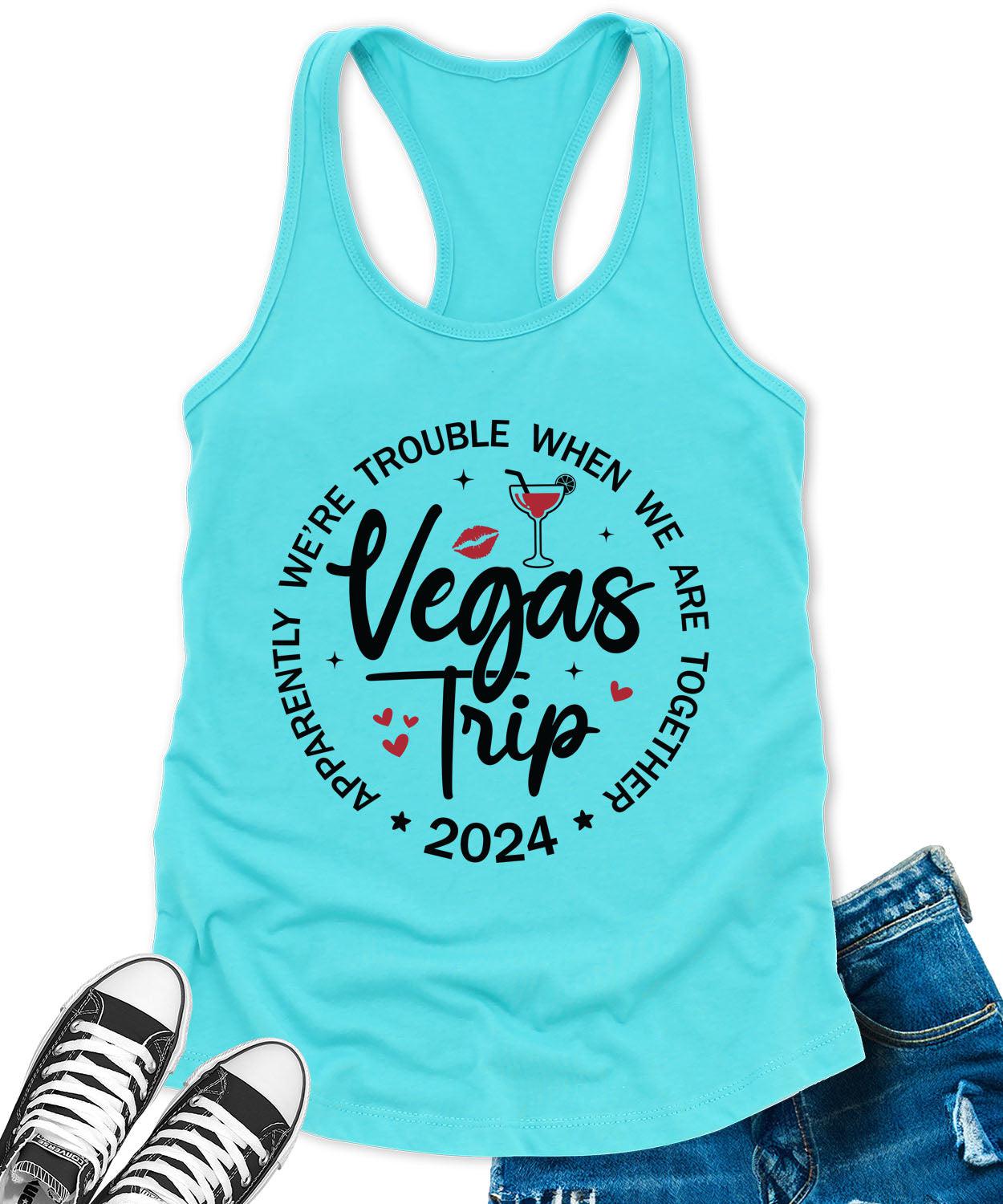 Vegas Trip 2024 Racerback Tank Top for Women Apparently We are Trouble Letter Print Sleeveless Summer Tops