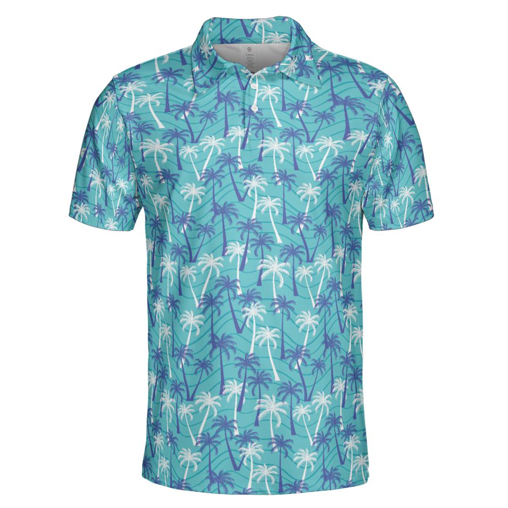 Mens Palm Tree Golf Shirt Moisture Wicking Short Sleeve Summer Polo Shirts for Men